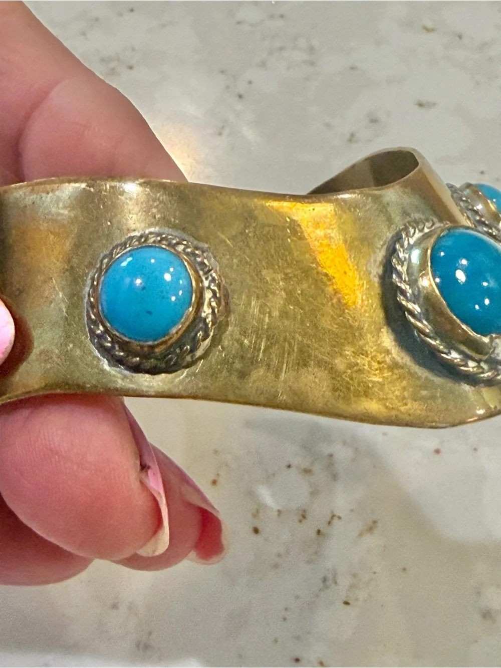 Gold-Tone Cuff Bracelet with Bright Turquoise Stones